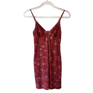 Claudel Vintage Y2K Floral Red Spaghetti Strap Slip Dress Size PS 90s Stretch